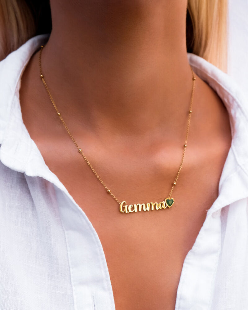 Name Necklace with Gemstone